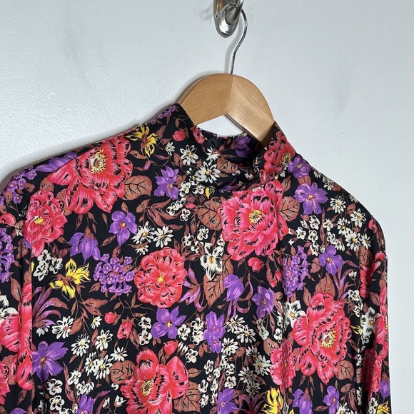 Zara High Neck Floral Print Long Sleeve Satin Blouse Top Women’s Size Small - Picture 2 of 10